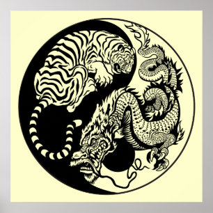 Poster dragon and tiger yin yang