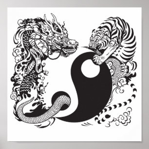 Poster dragon and tiger yin yang