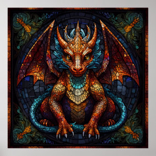 Poster Dragon arc-en-ciel multicolore