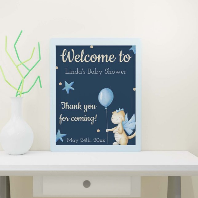 Poster Dragon avec Baby shower de garçon de ballon Bienve (Créateur téléchargé)