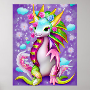 Poster Dragon Bébé coloré