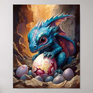 Poster Dragon Bleu Bébé Avec Hatchs