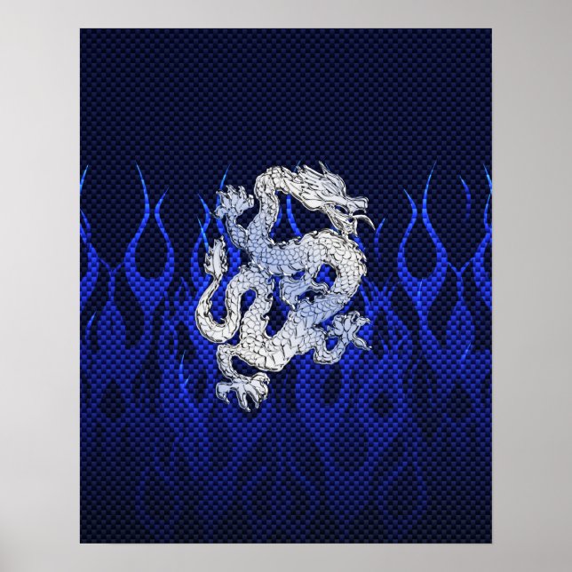 Poster Dragon Bleu dans Chrome Styles de fibre de carbone (Devant)