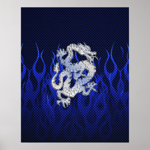 Poster Dragon bleu dans des styles de fibre de carbone de