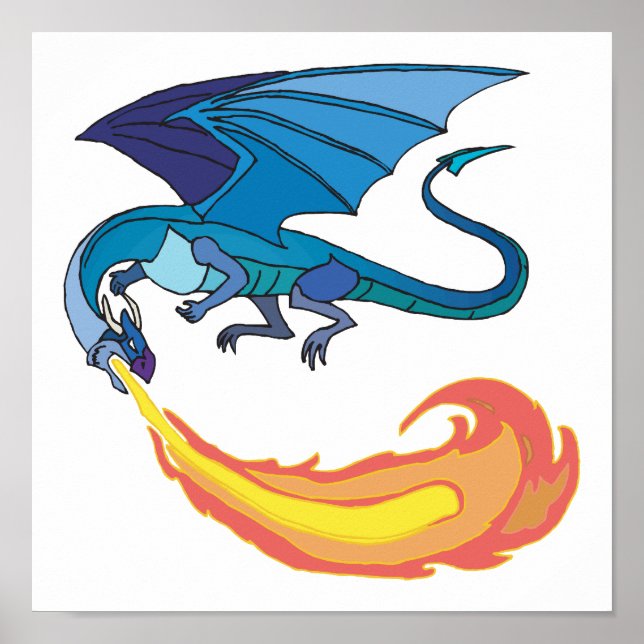 Poster dragon bleu souffle (Devant)
