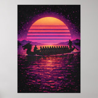 Poster Dragon Boat Race, Retro Synthwave Modern Paddling