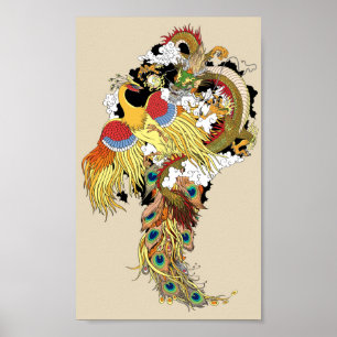Poster Dragon chinois et phoenix