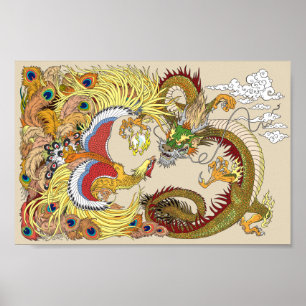 Poster dragon chinois et phoenix