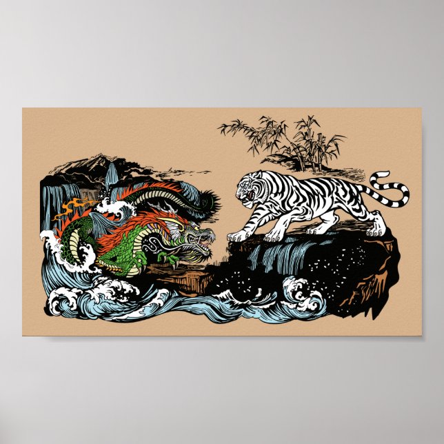 Poster Dragon chinois et tigre (Devant)