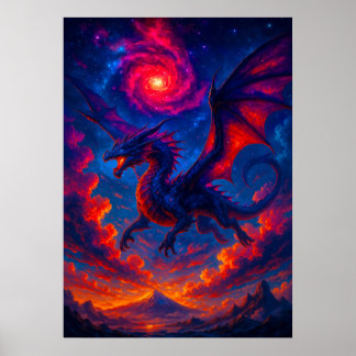 Poster Dragon Cosmique Volant À Travers Un Imaginaire Cie