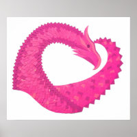 Dragon de coeur rose chaud sur blanc
