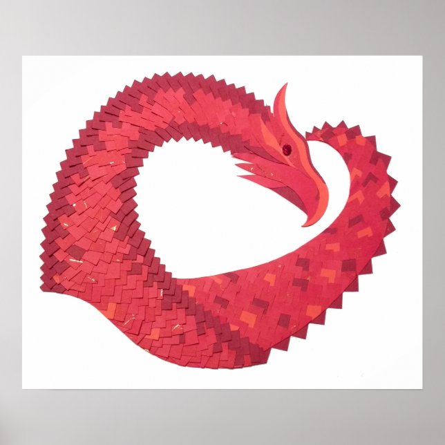 Poster Dragon de coeur rouge en blanc (Devant)