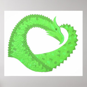 Poster Dragon de coeur vert citron blanc