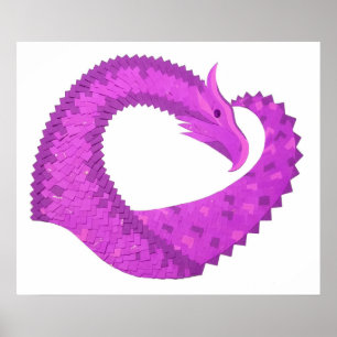 Poster Dragon de coeur violet clair sur blanc