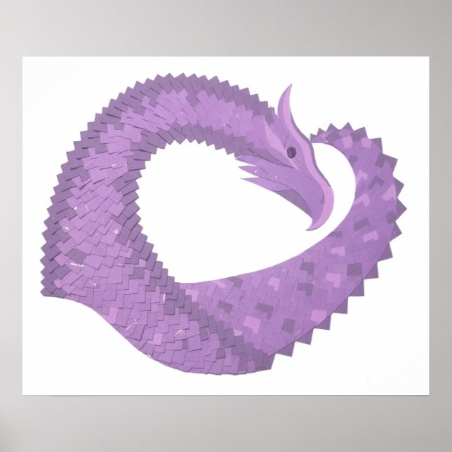Poster Dragon de coeur violet de lavande blanc (Devant)