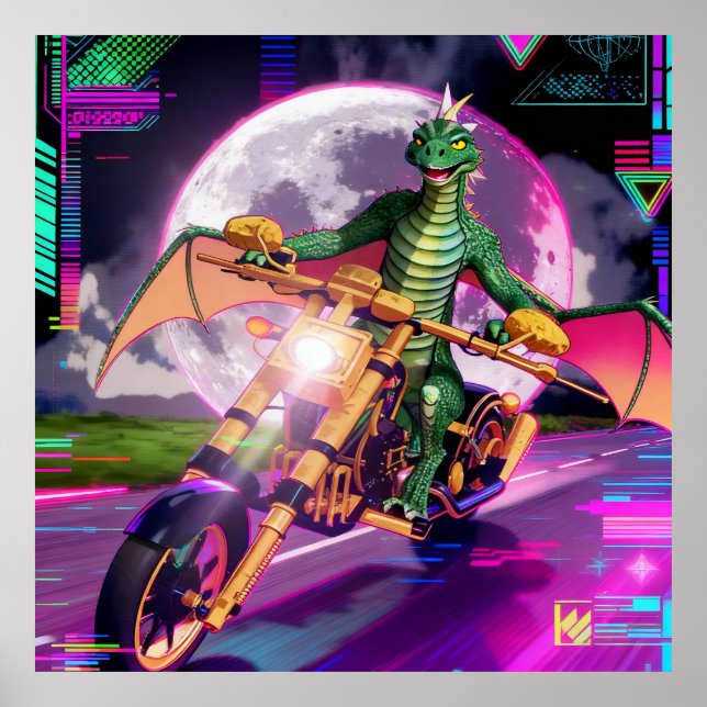 Poster Dragon de course de moto (Devant)