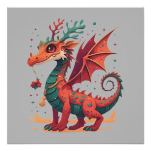 Poster Dragon de rennes de Noël Abstrait dessin élégant