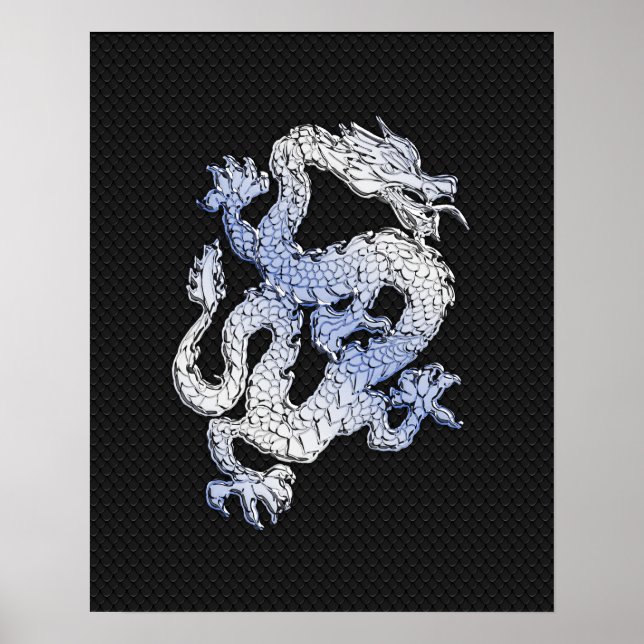 Poster Dragon de style Chrome sur la peau de serpent noir (Devant)