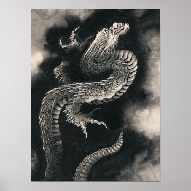 Poster Dragon effarant par Katsushika Hokusai (Devant)