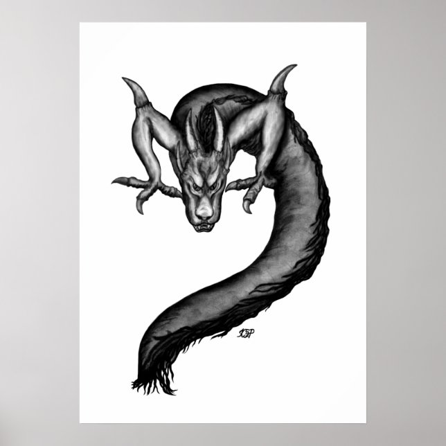 Poster Dragon en style tatouage (Devant)