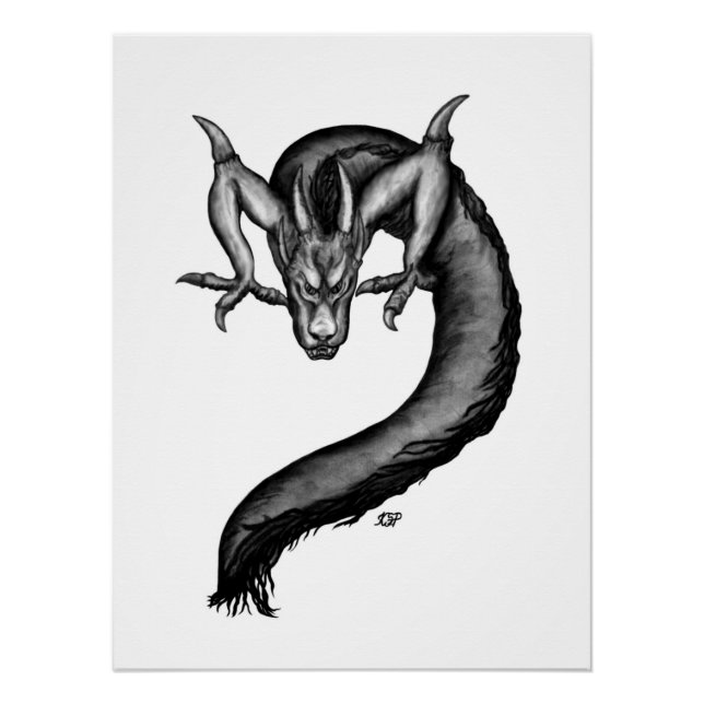 Poster Dragon en style tatouage (Devant)