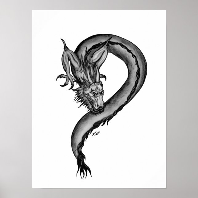 Poster Dragon en style tatouage (Devant)