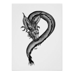 Poster Dragon en style tatouage