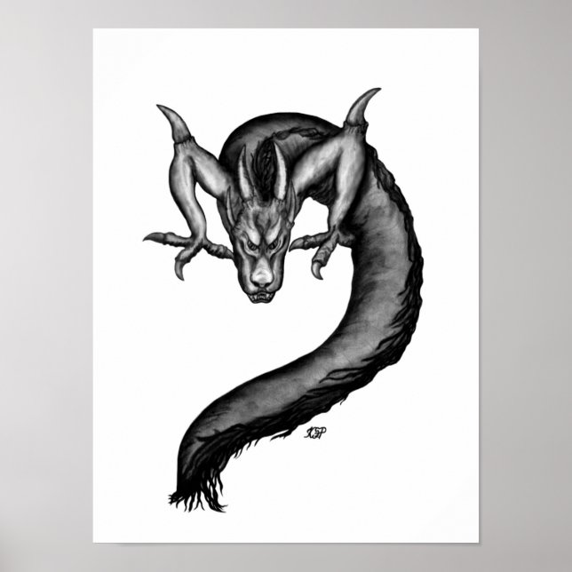Poster Dragon en style tatouage (Devant)