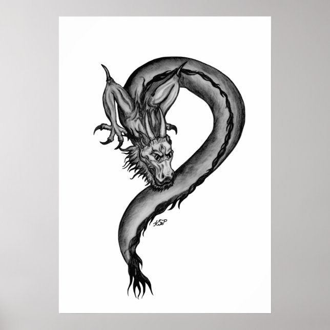 Poster Dragon en style tatouage (Devant)