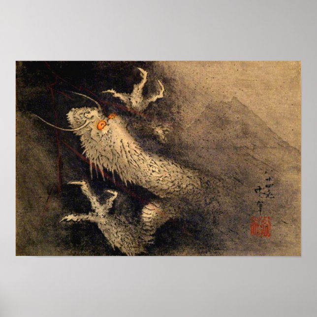 Poster Dragon et Fuji Katsushika Hokusai 1840 (Devant)