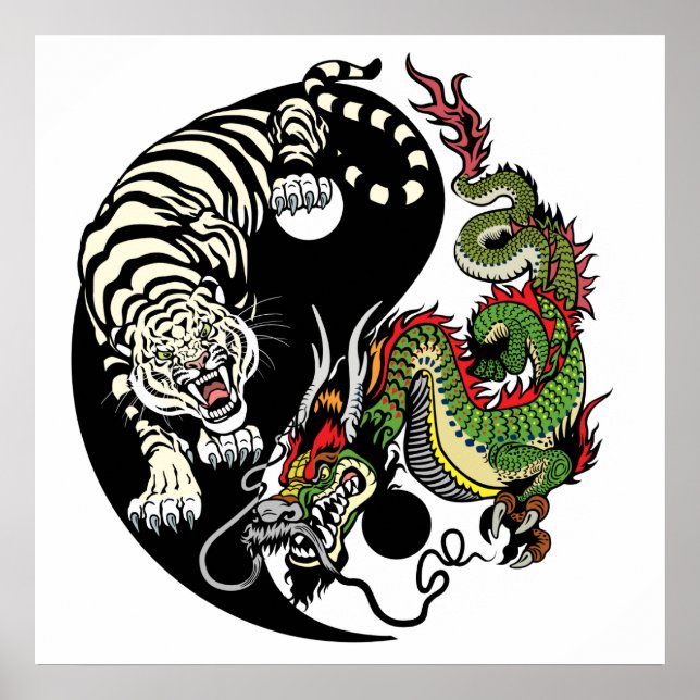 Poster dragon et tigre yin yang (Devant)