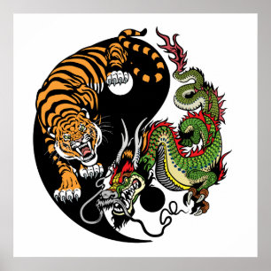 Poster dragon et tigre yin yang