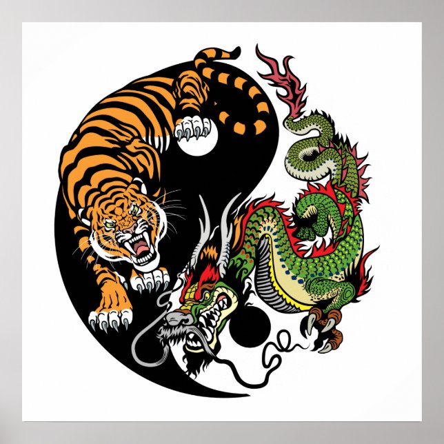 Poster dragon et tigre yin yang (Devant)
