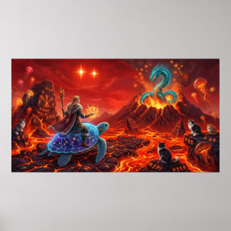 Poster Dragon et Tortue du Monde — Fantaisie de Feu Vikin