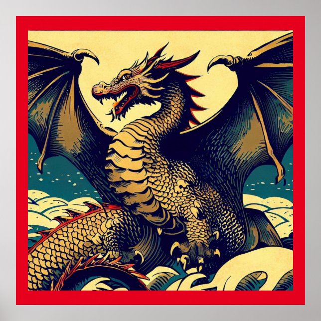 Poster Dragon européen Imaginaire - Bois coupé 1 (Devant)