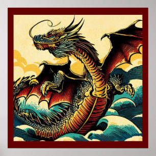 Poster Dragon européen Imaginaire - Bois coupé 2