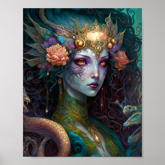 Poster Dragon Goddess Queen Imaginaire Art (Devant)