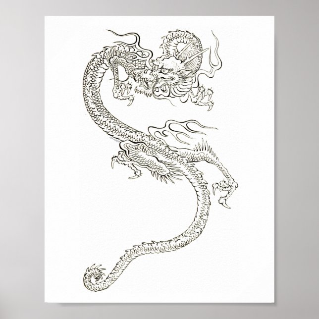 Poster dragon japonais, dragon, imaginaire, dessin (Devant)