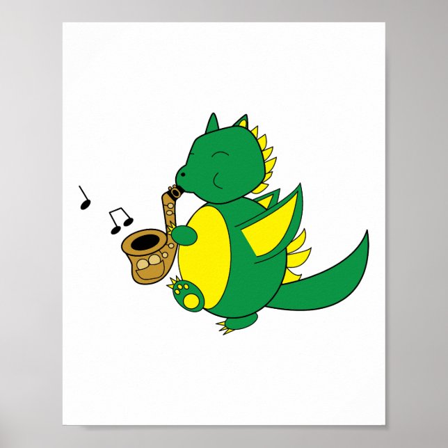 Poster Dragon jouant de la musique saxophone (Devant)