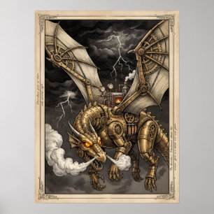 Poster Dragon mécanique Steampunk Engrenages en laiton Vi