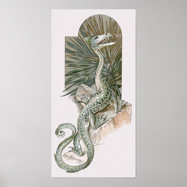 Poster Dragon mythique Lézard sur les rochers, Mythologie (Devant)