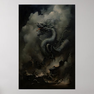 Poster Dragon Noir  Dark Academia, Nouvel An Chinois, Moo
