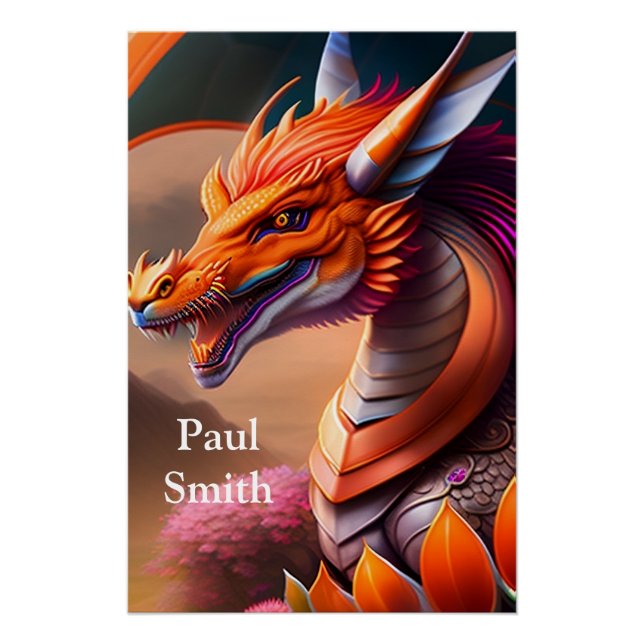 Poster Dragon orange, digital art fantasmagique (Devant)
