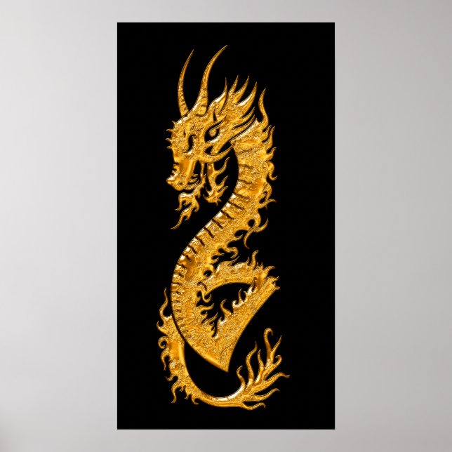 Poster Dragon oriental doré 02 (à droite) (Devant)