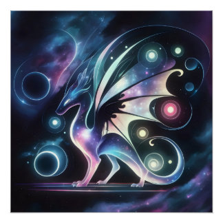 Poster Dragon papillon spatial