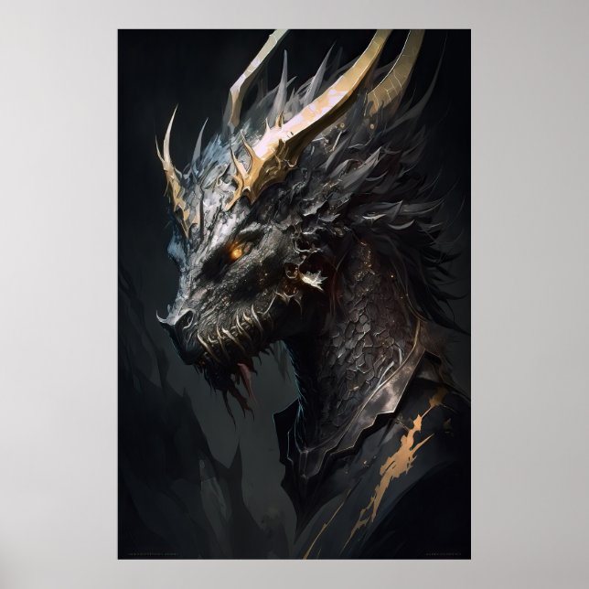 Poster Dragon Portrait Animal Nature Faune Peinture (Devant)
