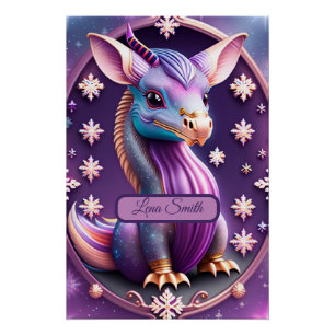 Poster Dragon Rose Violet, art numérique fantaisiste
