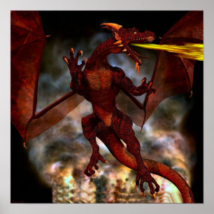 Poster Dragon rouge féroce