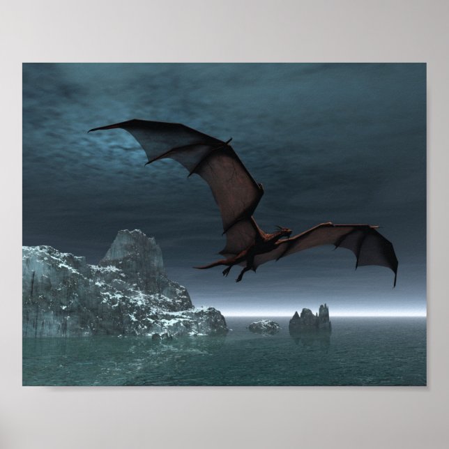 Poster Dragon rouge la nuit (Devant)