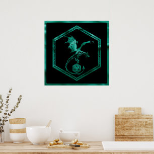 Poster Dragon RPG   Émeraude Imaginaire Table Gamer Dice